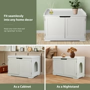 HomGarden Multi-Functional Cat Washroom Bench Hidden Cat Litter Box Enclosure Furniture White