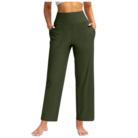 Lixiuxyad Baggy Wide Leg Pants High Waist Yoga Pants For Women Solid Color Capri Leggings Stretchy Fitness Sports Cropped Tights Green