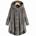 thumbnail image 6 of SDNall Women Plus Size Button Plush Tops Hooded Loose Cardigan Wool Coat Winter Jacket, 6 of 9