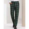 thumbnail image 2 of Pantalones de tela escocesa para hombre, ajuste regular, parte delantera plana, trabajo, baile de graduación, pantalones a cuadros Verde marino S, 2 of 6
