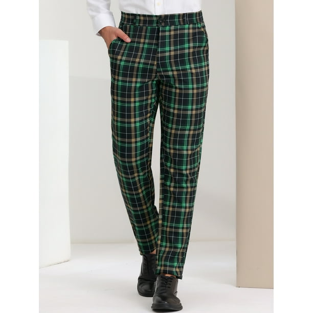 Pantalones de tela escocesa para hombre ajuste regular parte delantera plana trabajo baile de graduacion pantalones a cuadros Verde marino S Lars Amadeus Pantalones Walmart en linea