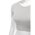 thumbnail image 4 of FashionMille Women's Basic Solid Crew Neck Stretch Ribbed Knit Short Sleeve Crop T Shirt Top, 4 of 5