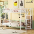 thumbnail image 3 of Bellemave Twin Over Twin Bunk Bed With Storage Staircase and Wardrobe Metal Twin Size Bunk Bed Frame with Shelves and Metal Slats Stairway Bunk Bed for Teens, No box Spring Needed, White, 3 of 10