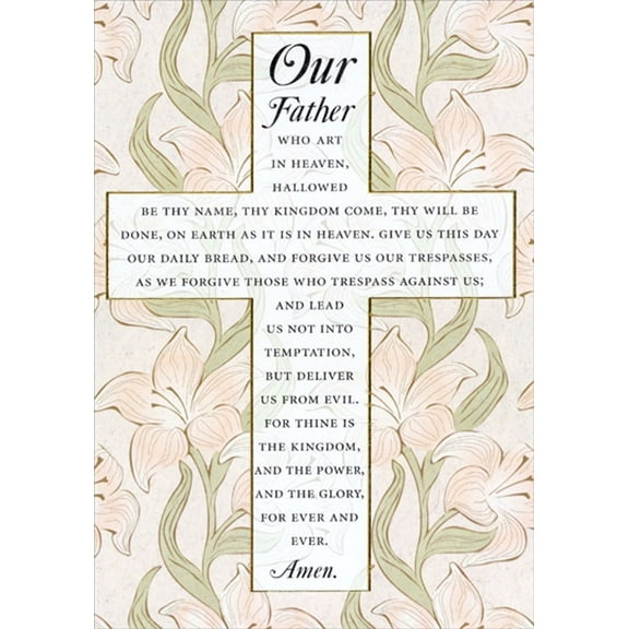 Designer Greetings Our Father Prayer : Gold Lined Cross with Lilies Clergy Appreciation Day Card