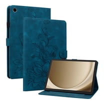 FJLBDE Case for Samsung Galaxy Tab A11  Plus 11 inch 2025, Embossed Flower PU Leather Flip Wallet Folio Stand Cases Cover, Blue