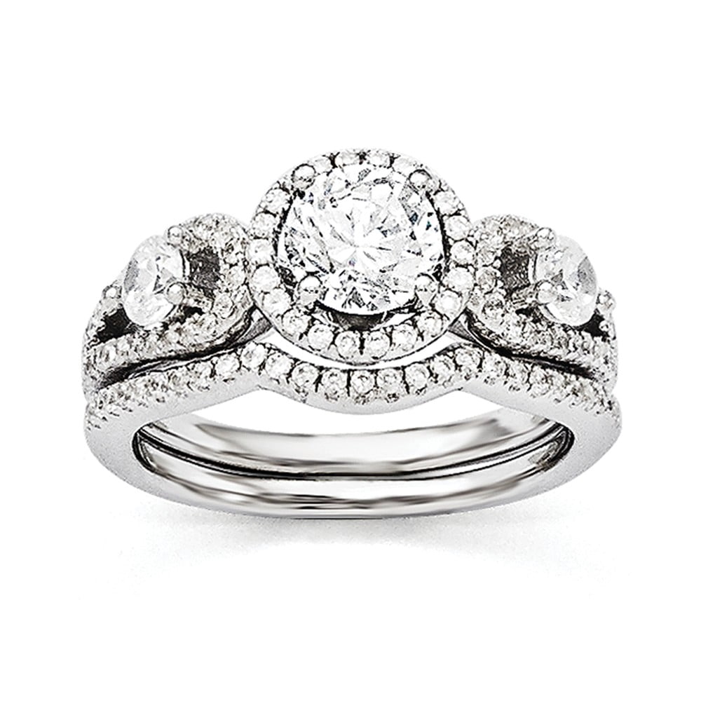 Solid 925 Sterling Silver 2-Piece CZ Cubic Zirconia Wedding Set Ring