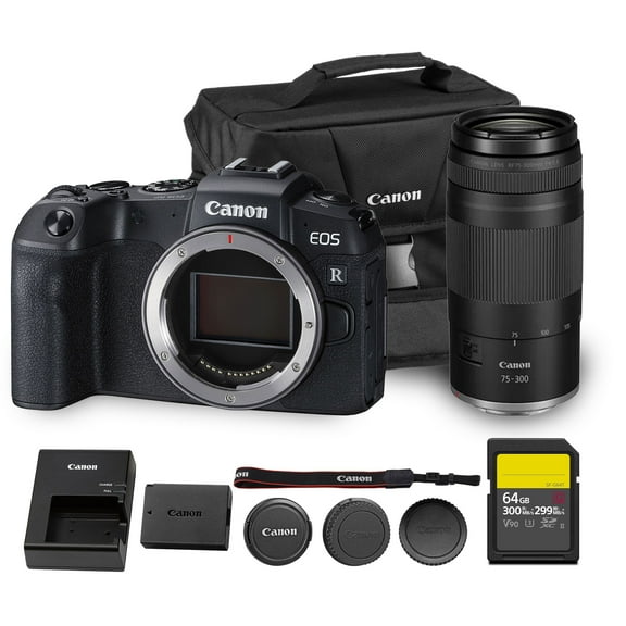 Canon EOS RP Mirrorless Camera| 26.2MP Full Frame Sensor| 4K Video Recording| Lightweight Compact Camera for Travel and Everyday Content Creation (3380C002)   Canon RF 75-300mm Lens   64GB Card   Bag