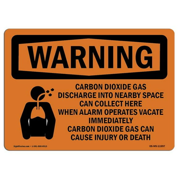 SignMission OS-WS-D-710-L-11997 OSHA Warning Sign - Carbon Dioxide Gas Discharge with Symbol