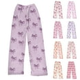 thumbnail image 6 of Women's Bow Print Plush Pajama Pants - Soft Comfortable Winter Home Sleepwear Trousers, Light Purple Size M, 6 of 6