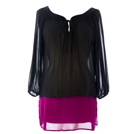 

Olian Women s Sheer Colorblock Maternity Blouse Small Black & Magenta