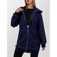 thumbnail image 4 of Sudadera con Capucha y Cremallera para Mujer, Estilo Oversize, de Forro , Larga, Informal, para Otoño, con Bolsillo Azul Oscuro L, 4 of 9