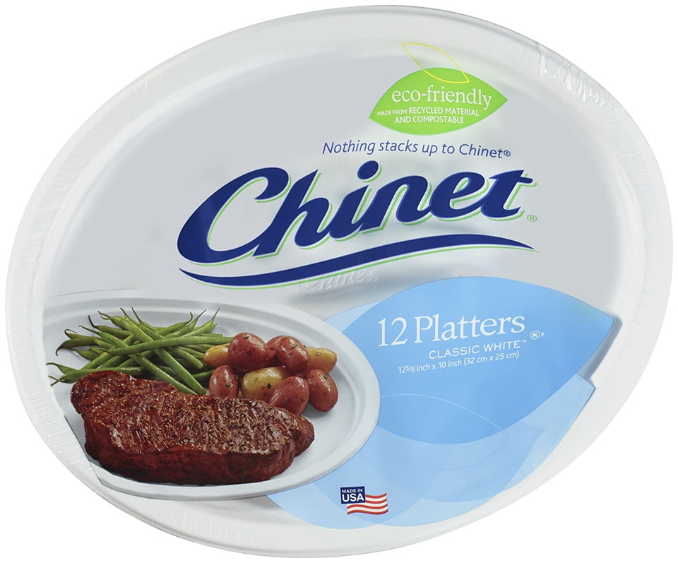 Classic White Paper Platters, 12.625"x10", 12 Ct