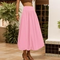 thumbnail image 3 of Dvprdro Womens Summer Flowy Boho Midi Skirt Elastic High Waist A Line Pleated Tiered Trendy Beach Skirts Pink Sizes M, 3 of 5