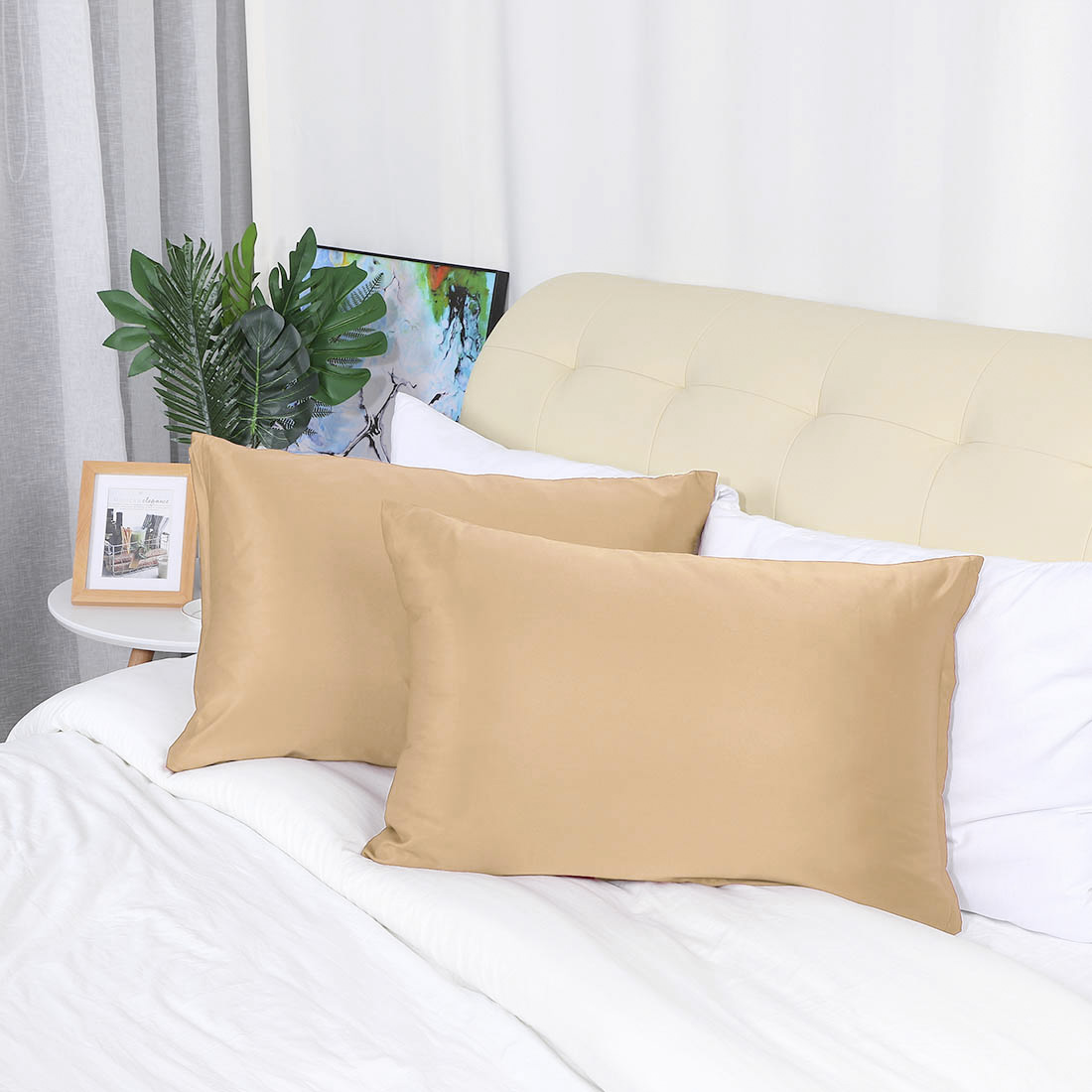 Unique Bargains 6 Pack Satin Pillowcase with Zipper, Queen, Gold