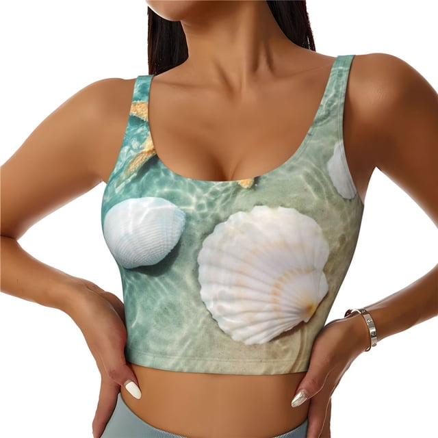 Balery Starfish And Seashell Sujetadores deportivos con espalda cruzada para mujer, acolchados, sin costuras, de alto impacto, ideales para yoga, gimnasio, entrenamiento y fitness.-Medium