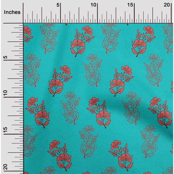 oneOone Cotton Flex Turquoise Blue Fabric Floral Block Sewing Material Print Fabric By The Yard 40 Inches
