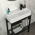 thumbnail image 2 of Modern Bathroom Vanity 28" x 12" Vintage-Inspired Ceramic Console Sink with Built-in Washboard, Overflow & Sleek Black Legs,Wooden Bathroom Vanity, 2 of 10