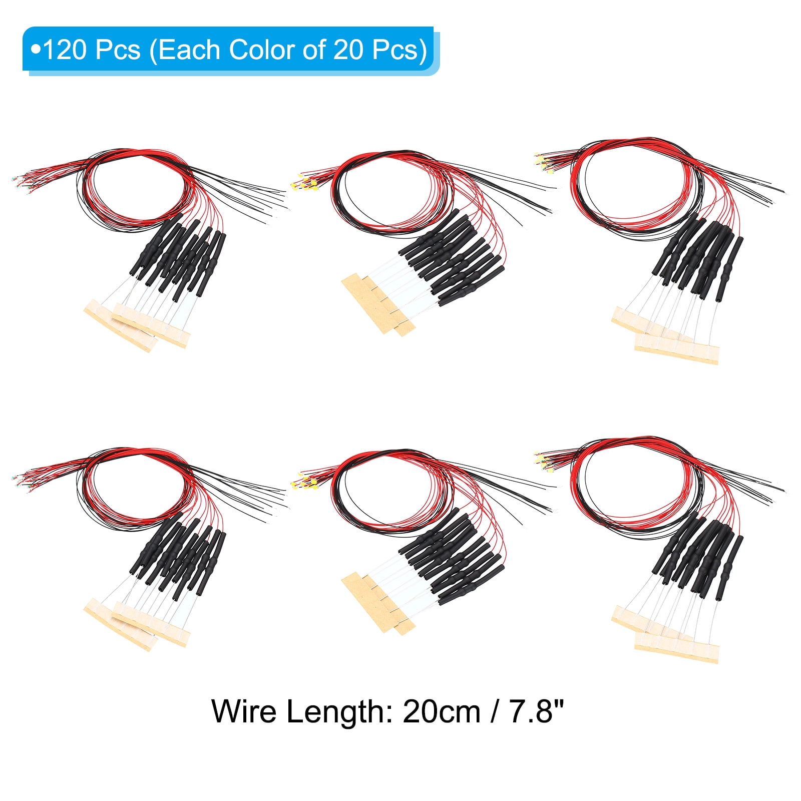 Uxcell 12-18V 0805 Pre Wired LED Set, 120Pcs 7.8"L Light Emitting Diodes, Multicolored