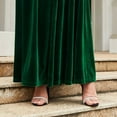 thumbnail image 6 of Women'S Elegant Velvet Belted Pleated Long Sleeve Cocktail Party Formal Wedding Guest A-Line Maxi Long Dress Green XXL, 6 of 8