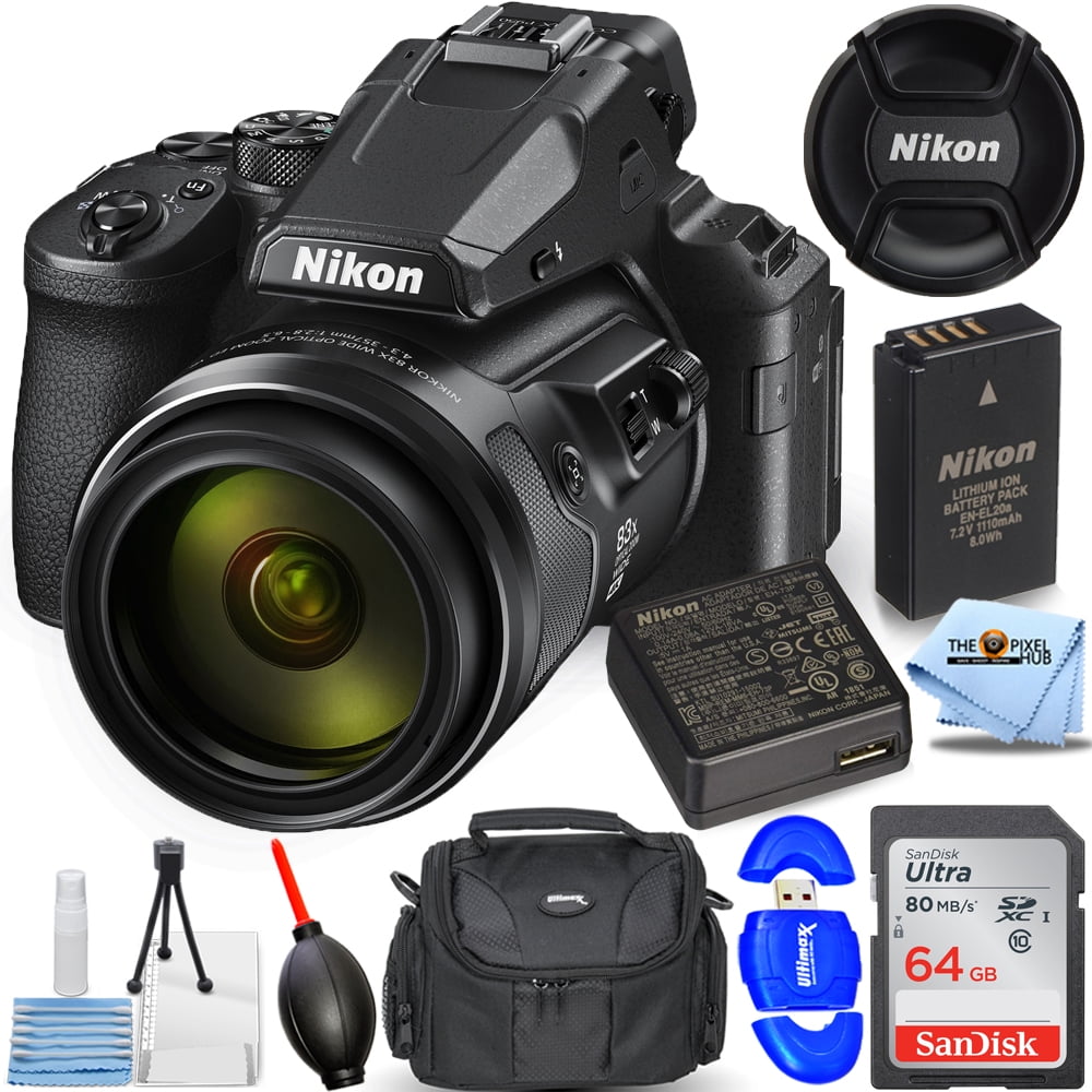 Nikon COOLPIX P950 Digital Camera 26532 - Essential Bundle with Sandisk  Ultra 64GB SD, Memory Card Reader, Gadget Bag, Blower, Microfiber Cloth and  