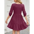 thumbnail image 5 of Fancyglim Womens Dress V Neck Rolled Long Sleeve Button Casual Ruffle Aline Swing Dresses Burgundy M, 5 of 6