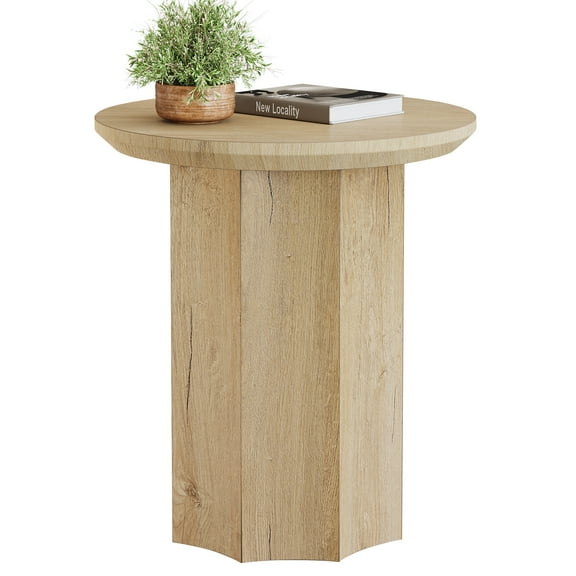 Tribesigns Round End Table, Wooden Pedestal Side Table with Octagonal Base, Modern Nightstand for Living Room, Bedroom, Easy Assembly