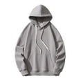 thumbnail image 2 of lkfuzj Mens Hoodies Pullover Hooded Sweatshirt Long Sleeve Casual Round Neck Pullover Solid Color Hooded Sweatshirts Basic Solid Jumper Shirt Fall Winter Fashion Clothes Oversized Hoodie Gray, 2 of 4