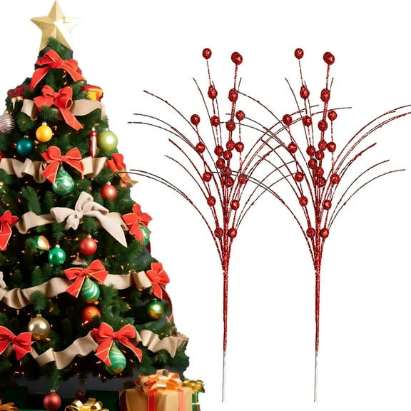 Yoyauz 6 Pieces of Artificial Glitter Stem Ornament 17.71 Inch Fake Christmas Paddle Decoration Glitter Sticks Twigs Twigs For Christmas Tree DIY Wreath Crafts Gifts Holiday Home Decoration