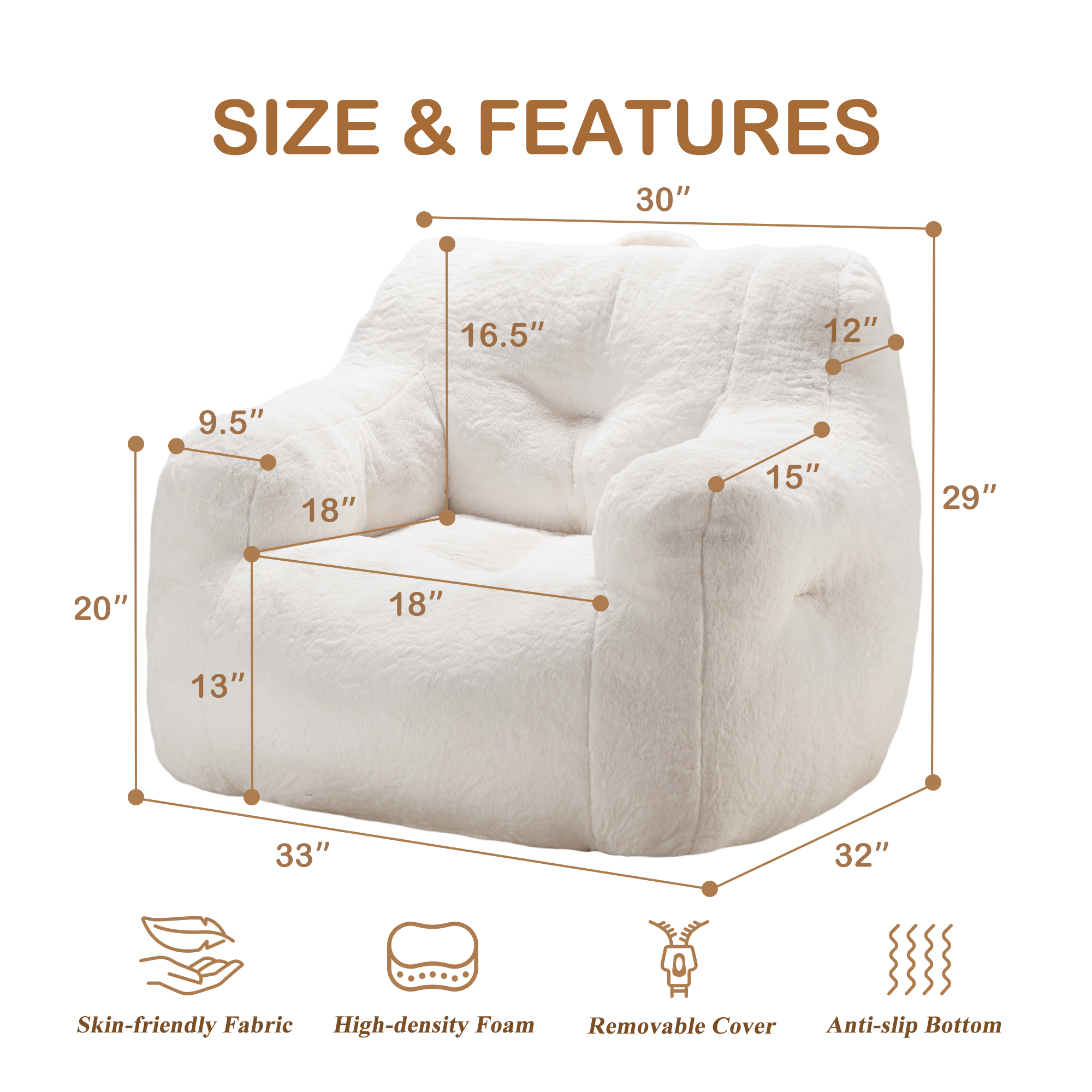 Hobestluk Bean Bag Chair for Adult Small Bean Bag Chairs with Arms Furry Beanbag Chair with Foam Filler Stuffed Bean Bag Sofa for Reading in Bedroom Living Room and Dorms(White)
