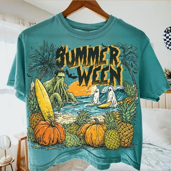 Vintage Summer Halloween T-Shirt, Spooky Horror Characters Tee, Funny Retro Halloween Shirt, Cute Summer Scary Season Graphic Tee