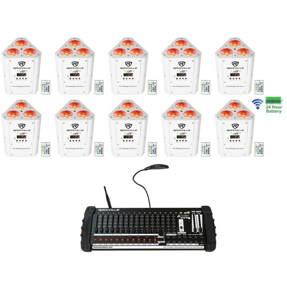10) Rockville RockWedge White LED Battery Lights 384 Ch. Wireless DMX Controller