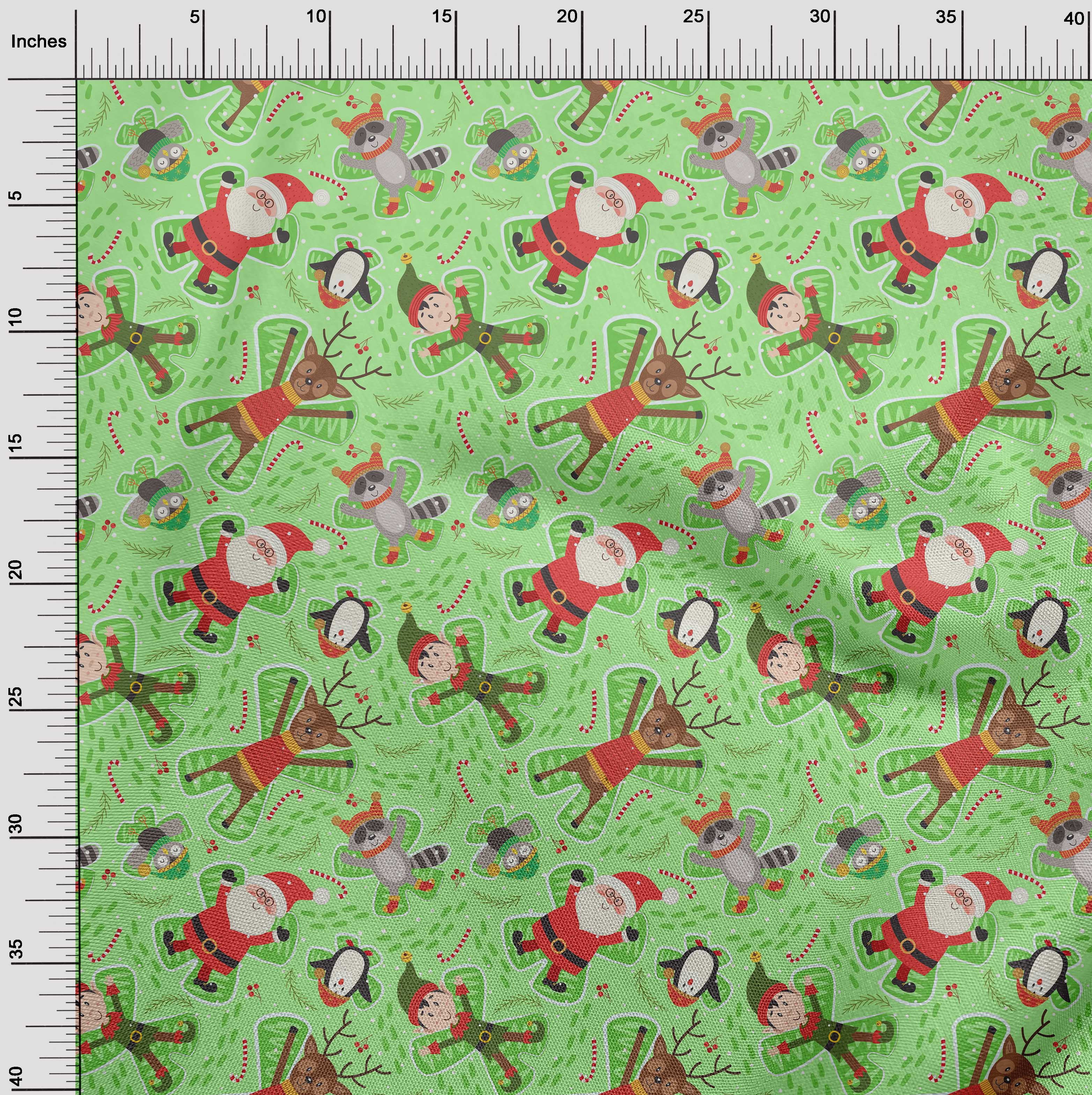 oneOone Viscose Jersey Lime Green Fabric Cartoon Animal|Candy Stick & Santa Christmas Sewing Craft Projects Fabric Prints By Yard 60 Inch Wide