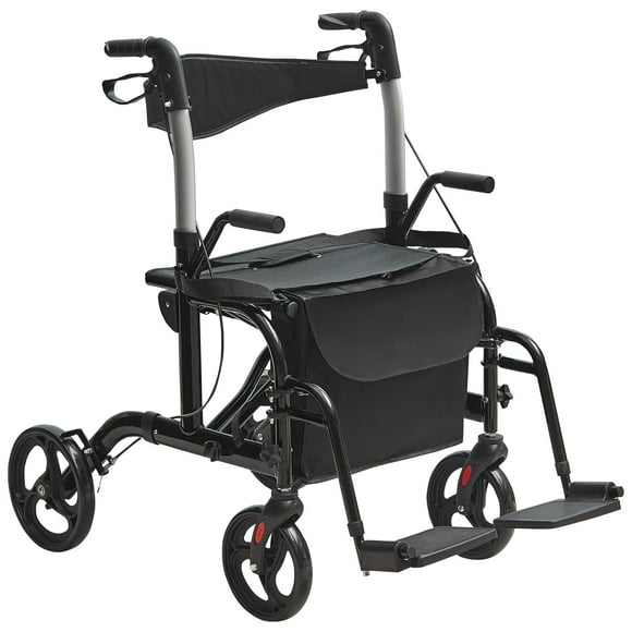 Andador con ruedas VEVOR 2 en 1, silla de ruedas plegable con capacidad de 136 kg, ligero, de aluminio, con ruedas y asa ajustable, color negro