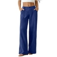 thumbnail image 3 of Horkkom Dress Pants Women Zip Button Linen Pants Casual Loose Work Pants with Pockets L, 3 of 8