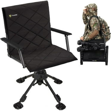 TIDEWE Hunting Chair with Seat Cover, 360 Degree Silent Swivel Blind Folding Chair, 4 Legs Adjustable Height Hunting Seats with Armrest, Portable Comfortable Stable Ground Hunting Chair