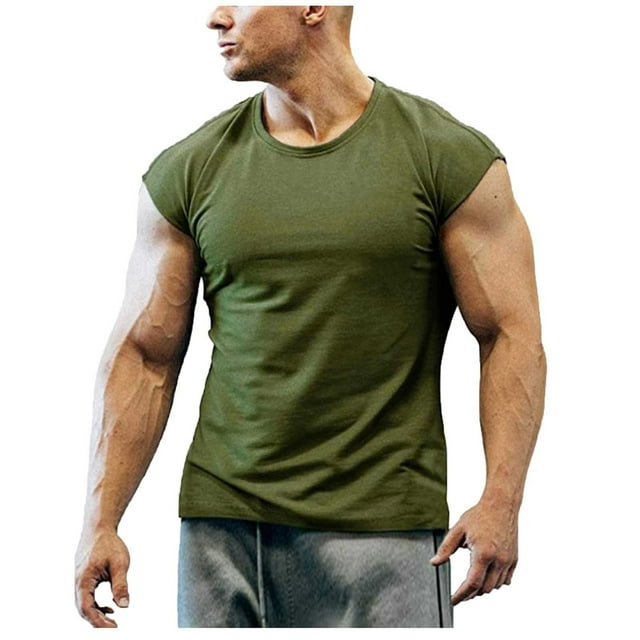 LSLJS Men's Crew Neck Tank Tops Solid Sleeveless Shirts Quick Dry Swim Beach Muscle Gym Running Athletic Tank Tops