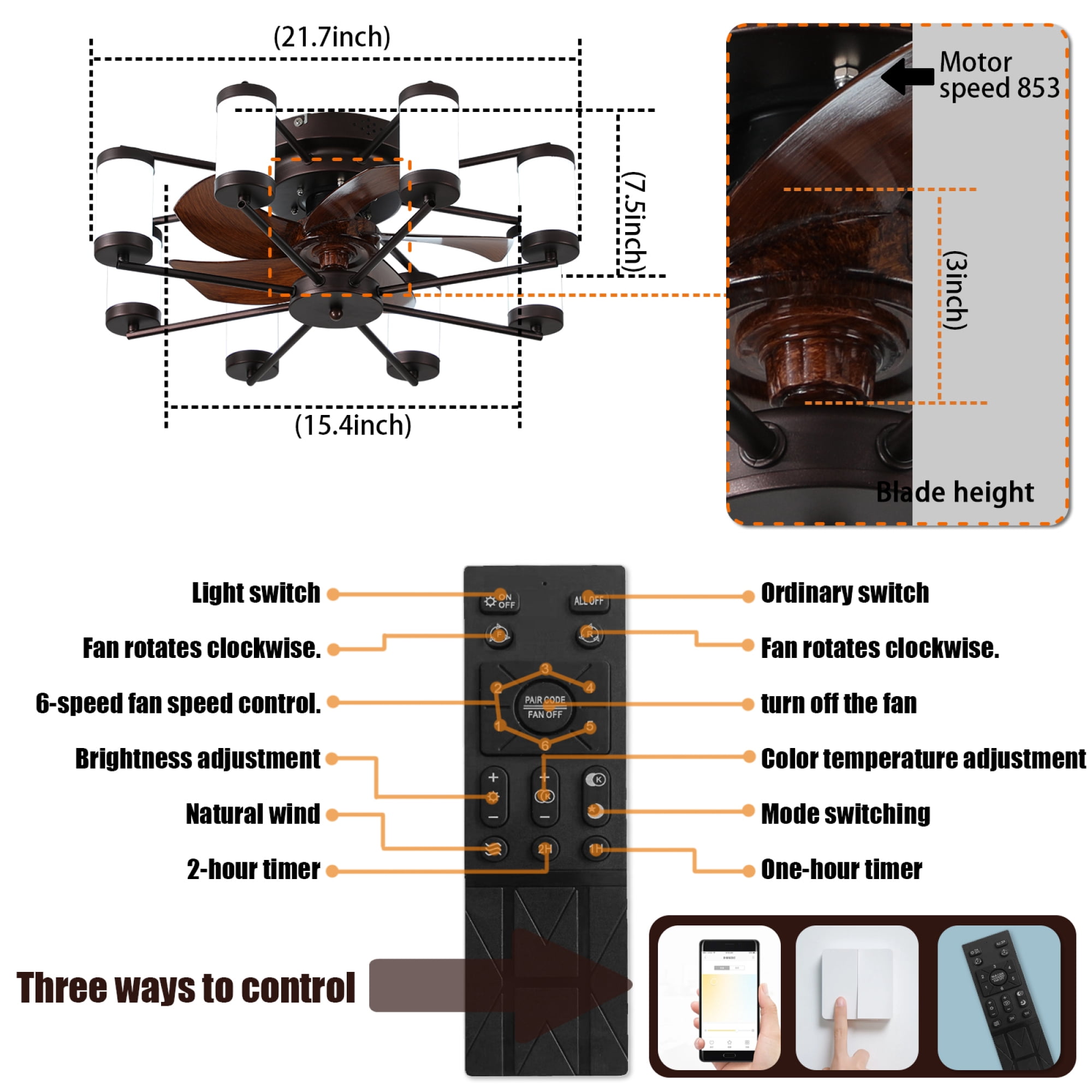 Jopath 22" Modern Ceiling Fan with LED Light, 5-Blade Fan and Cylindrical Light Fixtures for Bedroom Living Room Dining Room