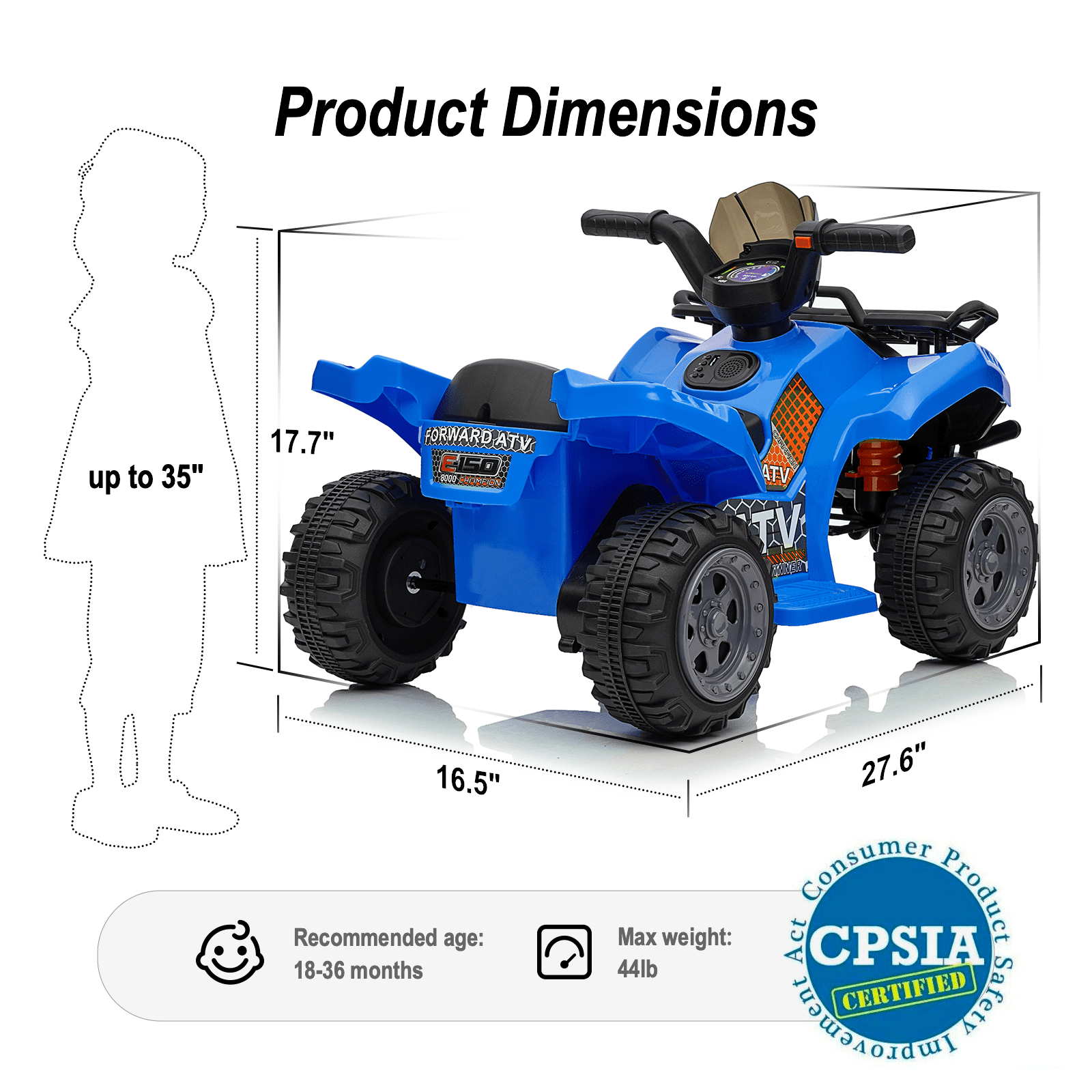 Hikiddo 6V Ride-on Toy for Toddlers, Kids ATV 4 Wheeler for 1-3 Boys & Girls with Music - Blue