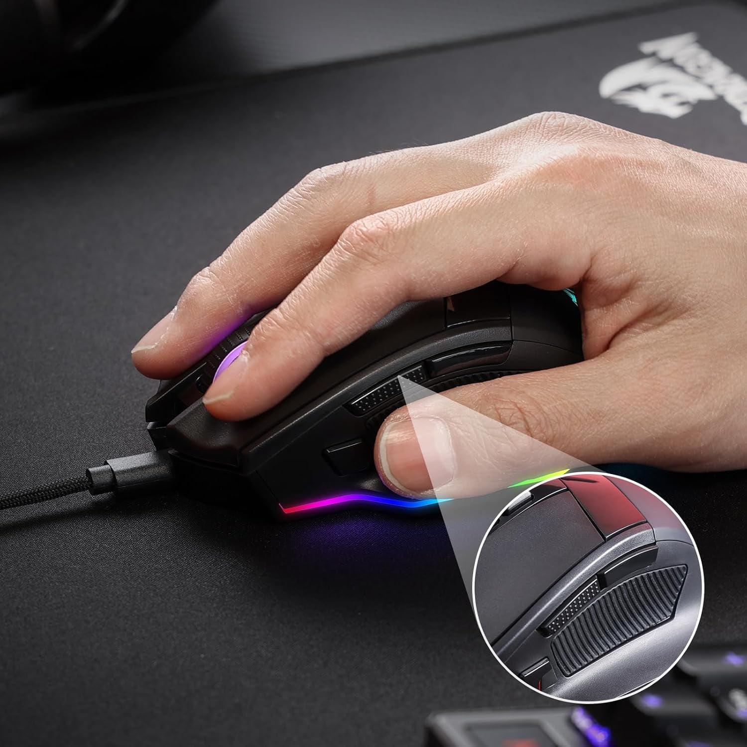 Redragon M813 Wired RGB Gaming Mouse with 4D Dual Mode Scroll Wheel, Optical Ergonomic Gamer Mo