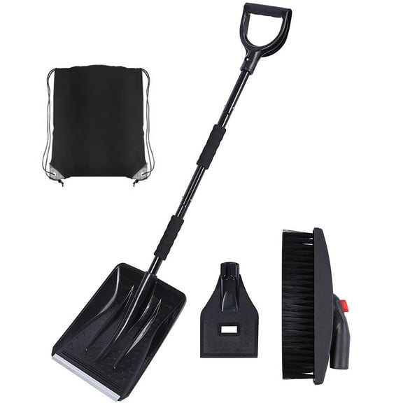 3 in 1 Stainless Steel Snow Shovel, 43.3 x 10.6in Detachable and Extendable, for Winter Snow Shoveling in Vehicles, Including Bag Version, Sturdy, Durables(Black)