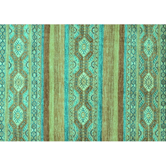 Ahgly Company Machine Washable Indoor Rectangle Southwestern Turquoise Blue Country Area Rugs, 2' x 4'