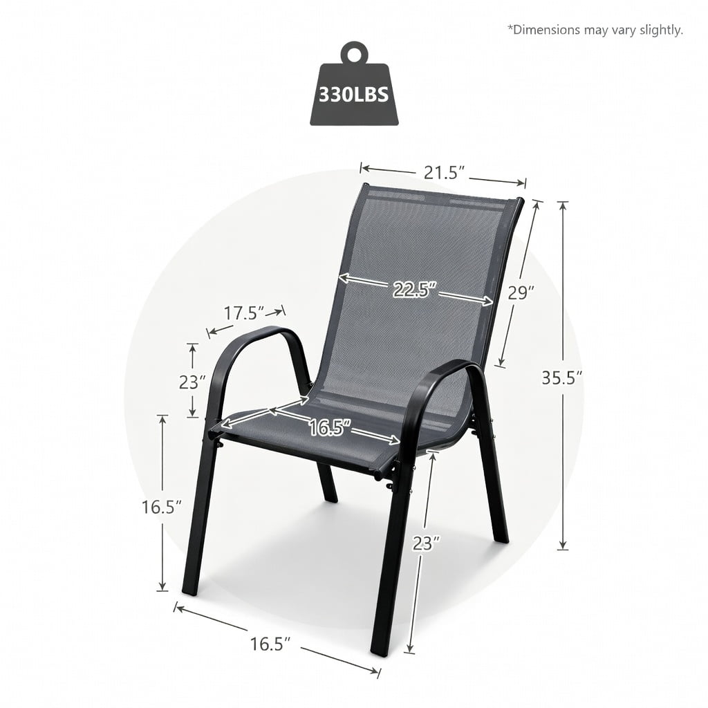 Hommoo 4-Pack Stackable Outdoor Dining Chairs with Ergonomic Armrests, Heavy-Duty Steel Construction for Patio & Deck, Gray