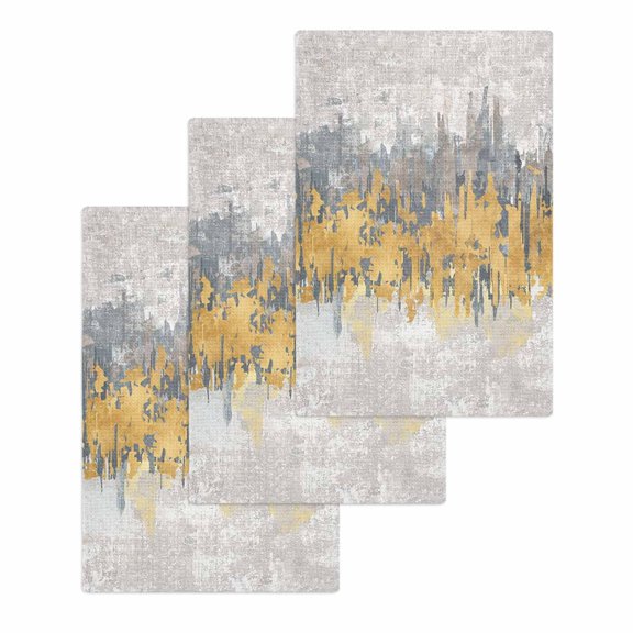 Yellow Grey Abstract Kitchen Dish Towels for Drying Dishes Set of 3, Gradient Geometric Graffiti Modern Art Waffle Weave Microfiber Hand Tea Bathroom Towels Quick Dry & Absorbent Towel 15.7x23.6
