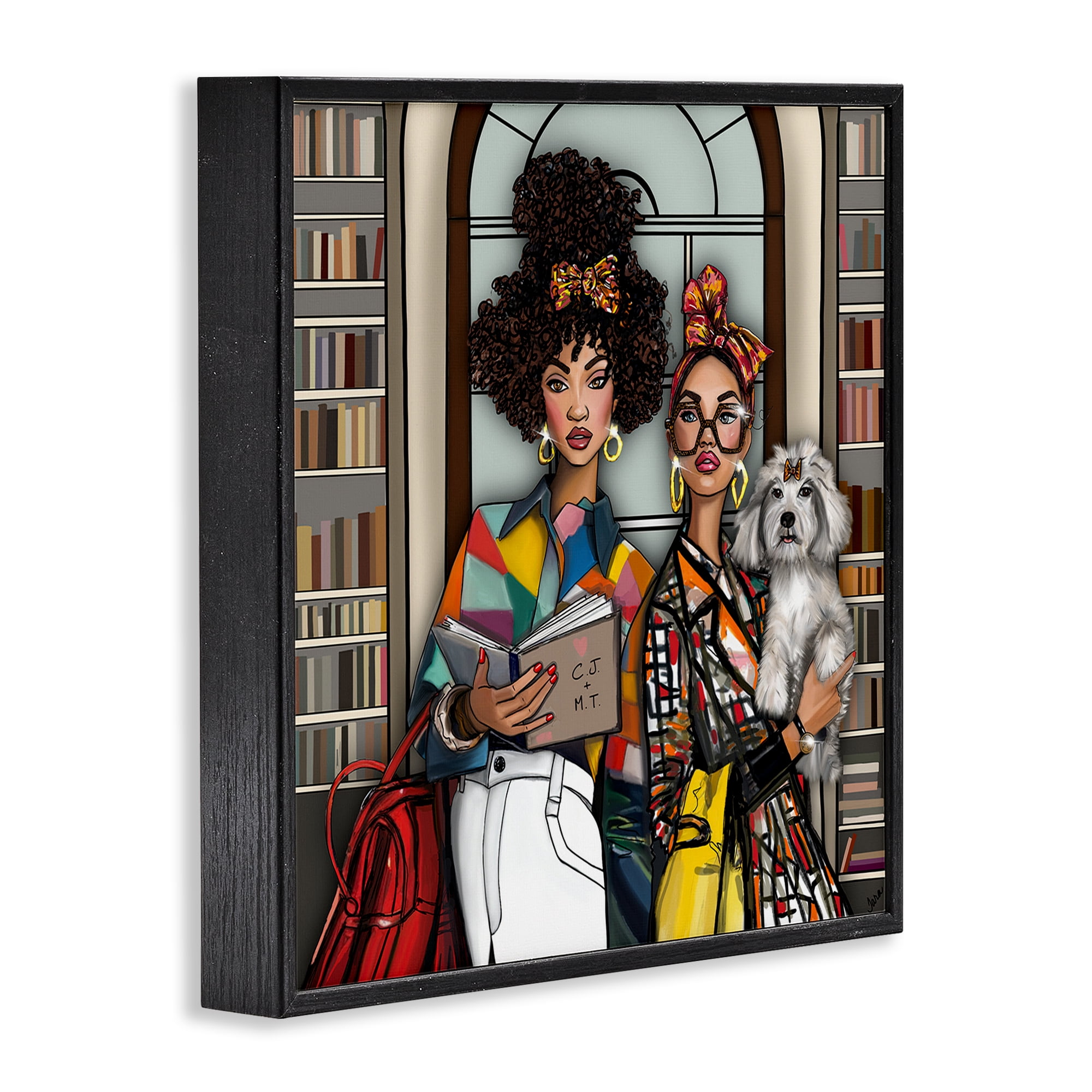 Stupell Industries Bookish Girls at Library Black Framed Giclee Art, design by Tara Boone