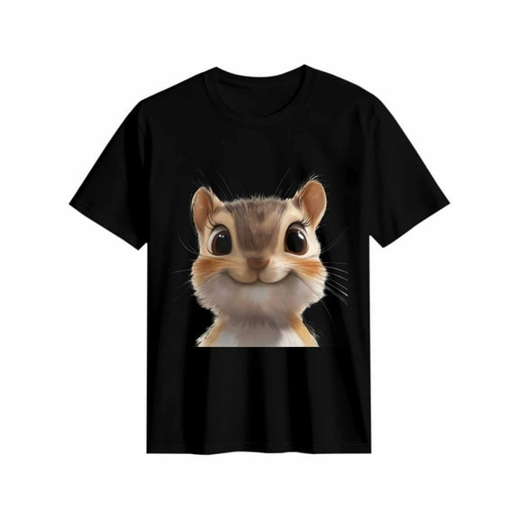 Women's T-Shirt Cute Squirrel Short Sleeve Casual Tee Classic Crew Neck T Shirt for Women Black, 2XL