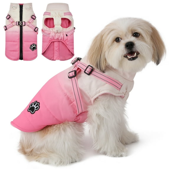 Pet Dog Coat with Harness Winter Dog Coat Fleece Dog Jacket Waterproof Zipper Dog Jacket Puppy Small Dog Clothes Dog Coat
