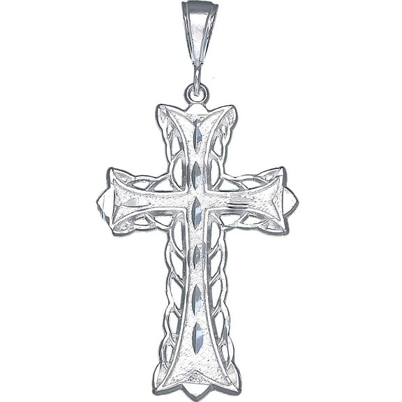 Large Sterling Silver Cross with Jesus Pendant Necklace with Diamond Cut Finish
