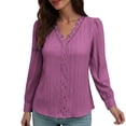 thumbnail image 2 of Uootdi Long Gift Sleeve Shirts for Women V Neck Lace Tops Business Casual Dressy Blouses Work Solid Color Elegant Blouse, 2 of 5