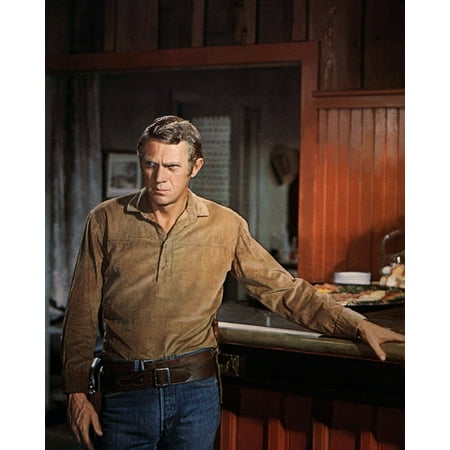Steve McQueen stands at bar ready for action 1966 Nevada Smith 8x10 inch photo