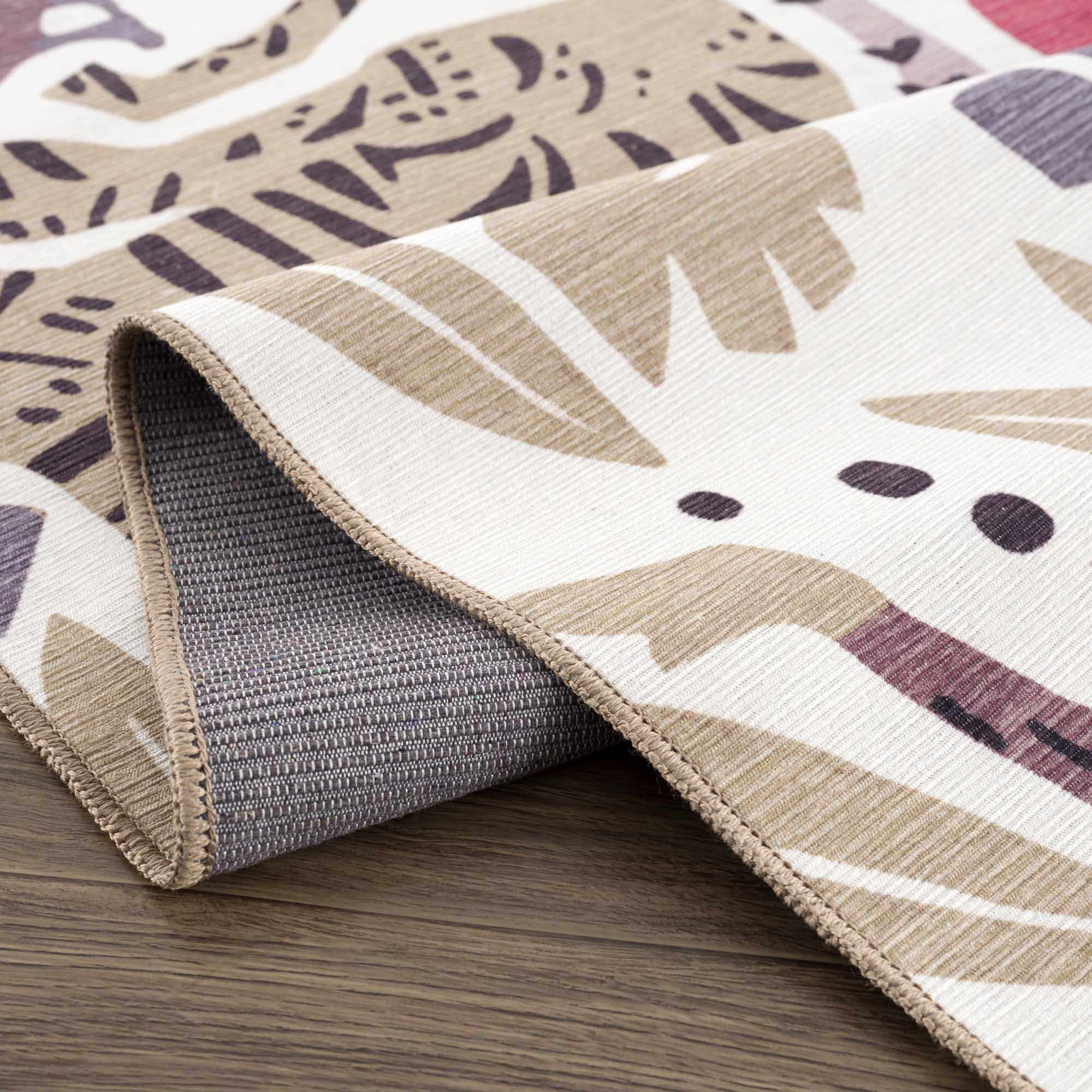 Hauteloom Natal Kids Room, Nursery Machine Washable Area Rug - Animals - Beige, Terracotta - 5'3" x 7'3"